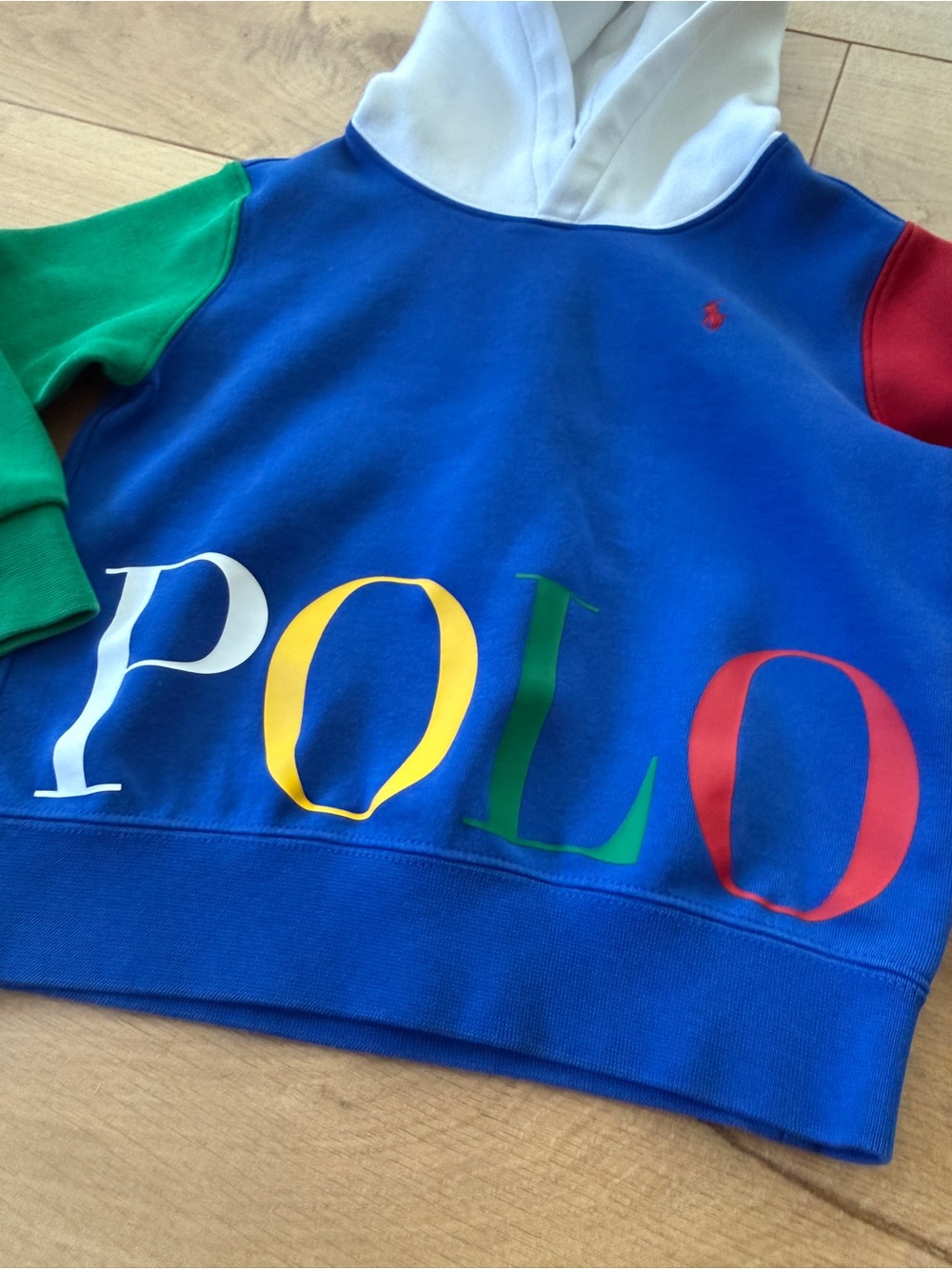 Polo by Ralph Lauren Colorblock Kids Hoodie in Blue, Green, Red & White - Picture 4 of 4